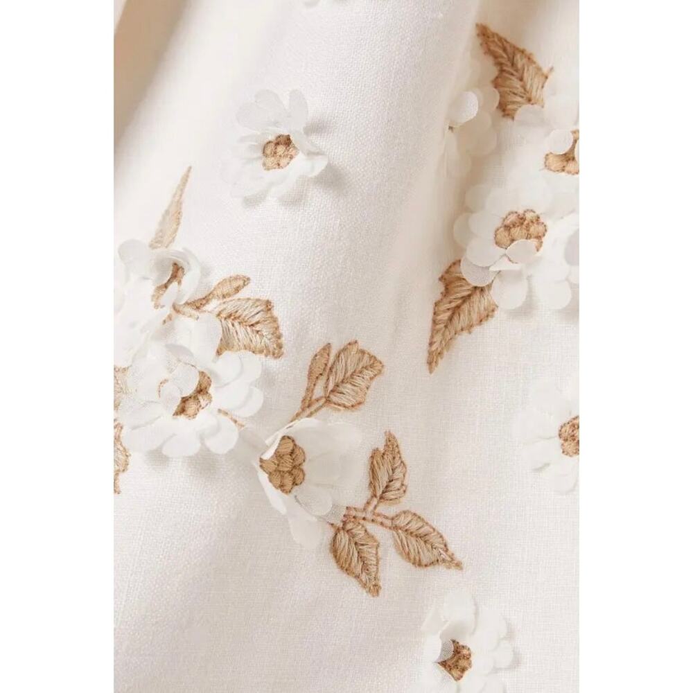 Agua by Agua Bendita Cream Midi Dress with Subtle Gold Floral Embroidery - Picture 3 of 10